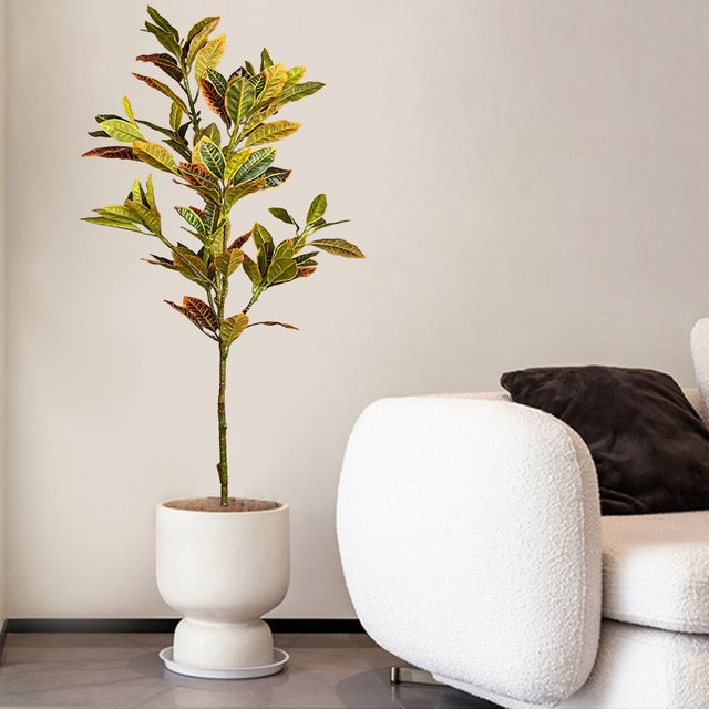 Künstliche Codiaeum-Pflanze von Kmitang in Grün, tropischer Ficus-Baumzweig mit Blättern, Höhe: 85 cm - Bild 1