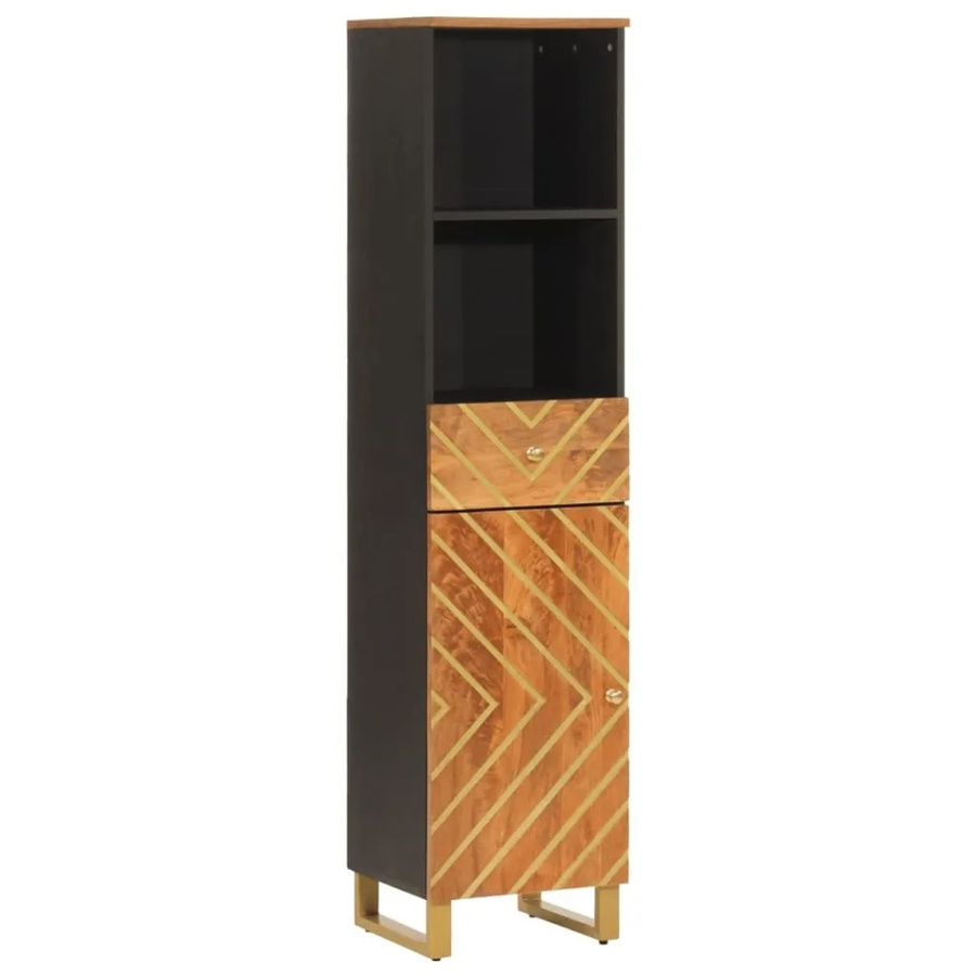 vidaXL Badschrank aus Massivholz Mango in Braun und Schwarz, B/T/H: 38 x 33,5 x 160 cm - Bild 2