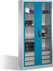 C+P Werkzeugschrank mit Sichtfenster-Drehtüren, 4 Böden und 3 Schubladen, Farbe: Front Lichtblau, Korpus Lichtgrau, H x B x T: 195,0 x 93,0 x 50,0 cm - Bild 1