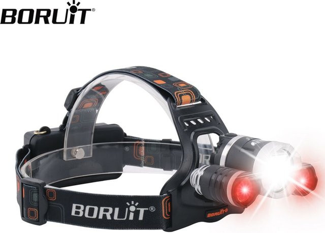 BORUiT RJ-3000 Rotlicht-LED-Stirnlampe Typ C, wiederaufladbar, wasserdicht, Schwarz/Rot - Bild 1