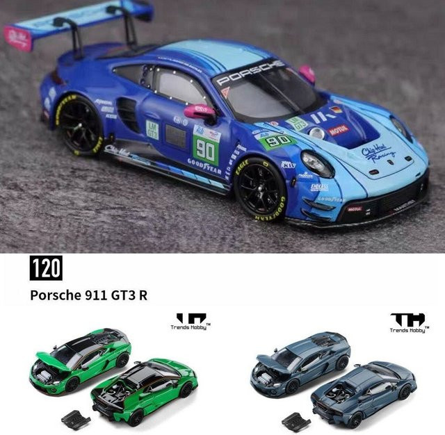 Bburago 911 GT3 R LeMans 24H LMGT3 2025 Chip Hart Racing Temerario Modellauto, 1:64, Blau, Grün - Bild 1