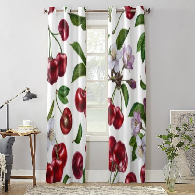 Binchi Outdoor Equipment Raffgardine Aquarell Kirsche Sommerfrucht Grau B: 135 cm, H: 60 cm - Bild 1