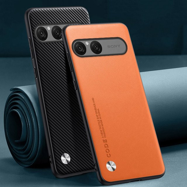 EUCAGR Luxus PU Leder Handyhülle für Sony Xperia 10 VII Stoßfeste Silikon Schutzhülle in Weiß und Orange - Bild 1