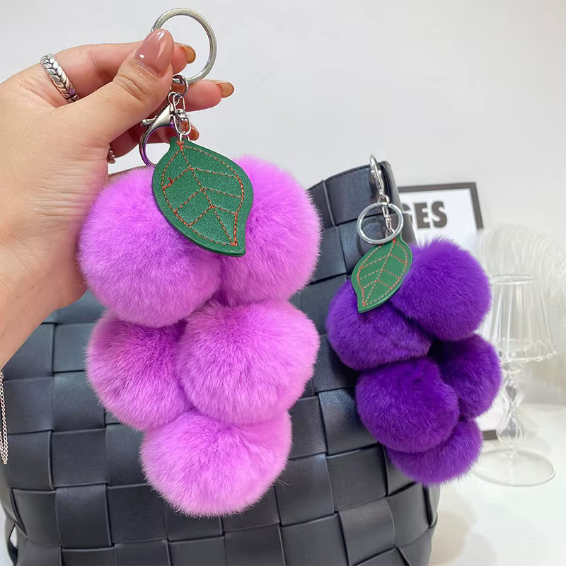 Velishy Schlüsselanhänger, Trauben-Pompons, imitiertes Rex-Kaninchenfell, Unisex - Bild 1