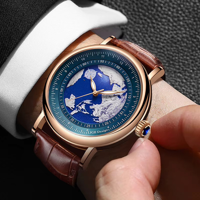 LIGE Armbanduhr Quarz, Leder, Blau, Herren - Bild 5