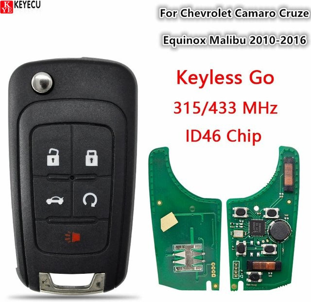 KEYECU Autoschlüssel für Chevrolet Camaro Cruze Equinox Malibu 2010–2016 mit ID46 PCF7952 Chip 315 MHz Smart Keyless Go Remote Key in Schwarz - Bild 1