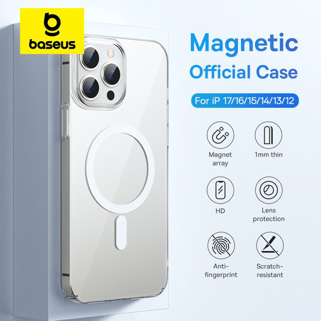 Baseus Magnetische Schutzhülle für iPhone 17 16 15 14 13 12 Pro Max Plus Air Transparent mit Unterstützung für kabelloses Laden - Bild 1