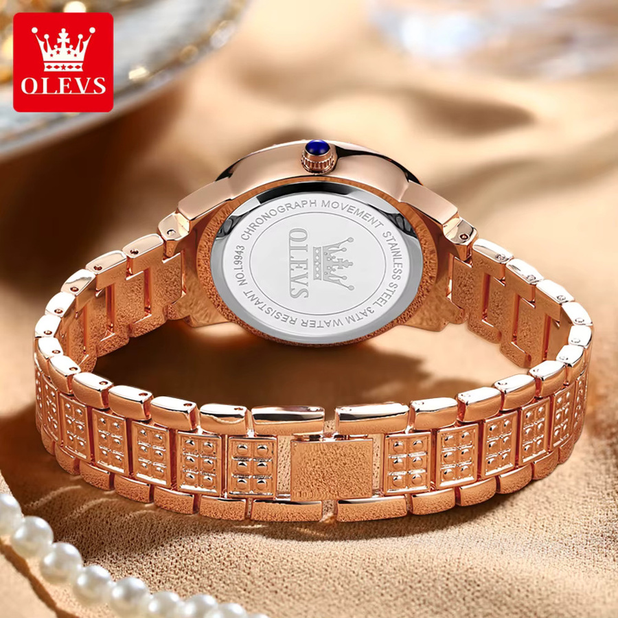 OLEVS Armbanduhr, Diamantbesetzt, Quarz, Roségold, Edelstahl, Damen - Bild 3