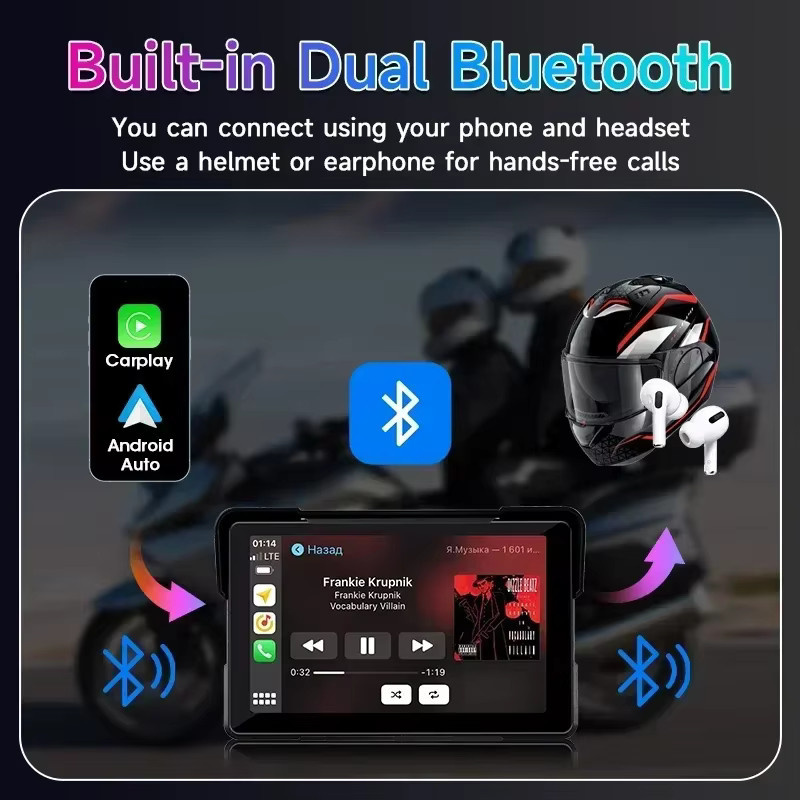 Jansite 7 Zoll CarPlay DVR GPS Navigation für BMW Motorrad mit Android Auto und Dual Bluetooth in Schwarz, passend für BMW R1200GS ADV, R1250GS ADV und S1000XR - Bild 4