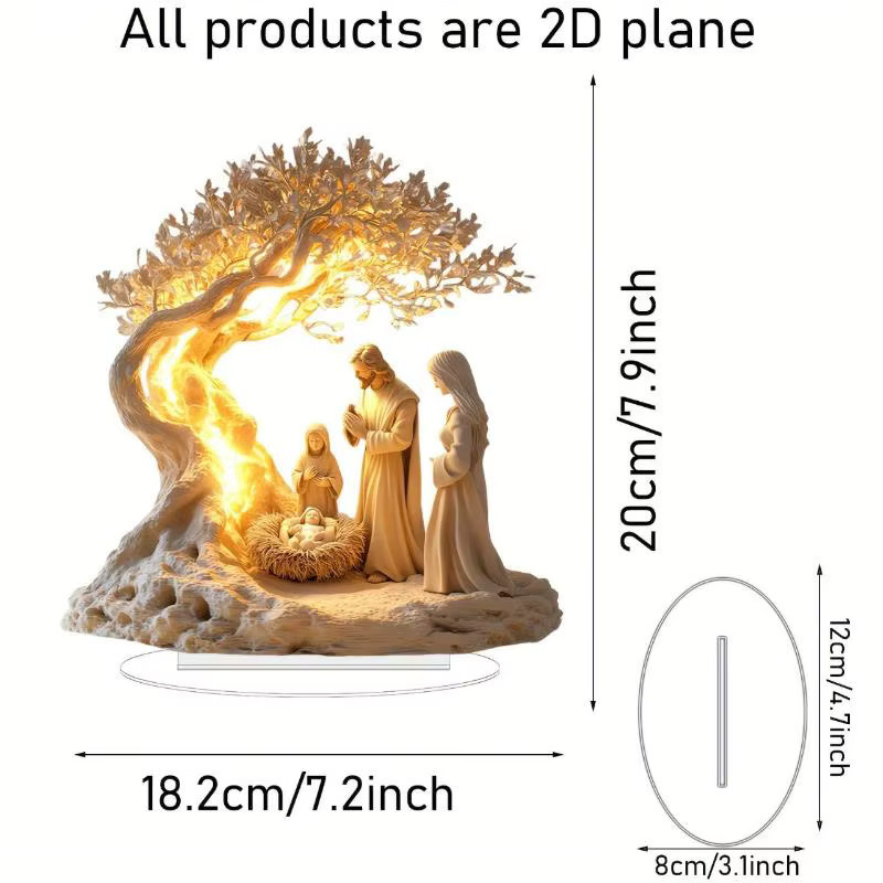 WHPHous Weihnachtliche Krippe Jesus Geburt Szene als 2D Acryl Ornament in Beige zur Tischdekoration - Bild 2