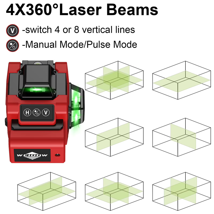 WEIDDW Nivel-Laser professionelles Laser-Nivelliergerät mit 16 grünen Linien für horizontale und vertikale Messungen und automatische Nivellierung - Bild 2