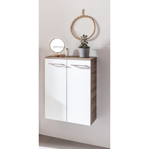 Fackelmann Doppel-Hängeschrank Verona mit 2 Türen in Nussbaum und Weiß Hochglanz, B/H/T: 60,2 x 82,6 x 32,0 cm - Bild 3