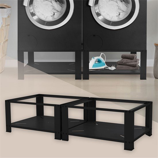 ML-Design Doppel Waschmaschinen Untergestell mit 2 Ablagen in Schwarz, B/T/H: 63 x 54 x 32 cm - Bild 1