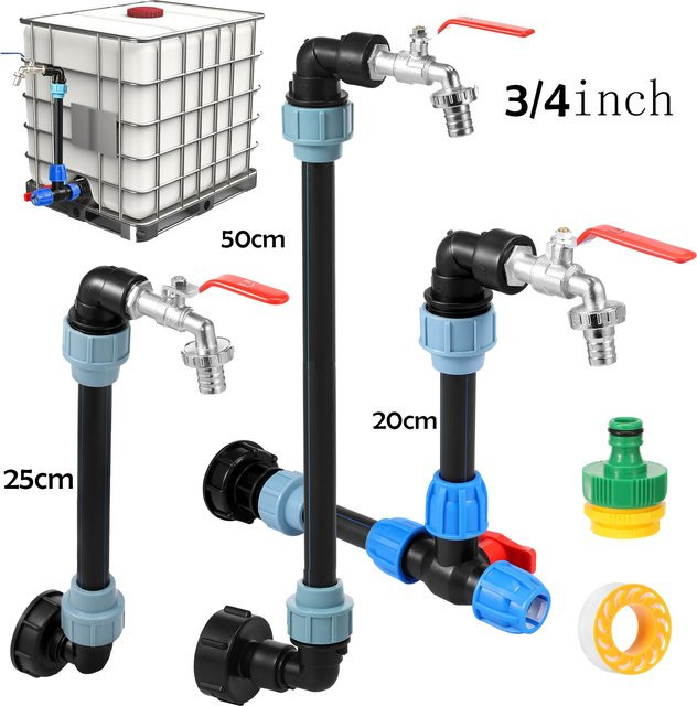 IBC Tank Schwanenhals mit 3/4 Zoll Auslasshahn aus Zinklegierung in Silber für 1000L Regenfässer - Bild 1
