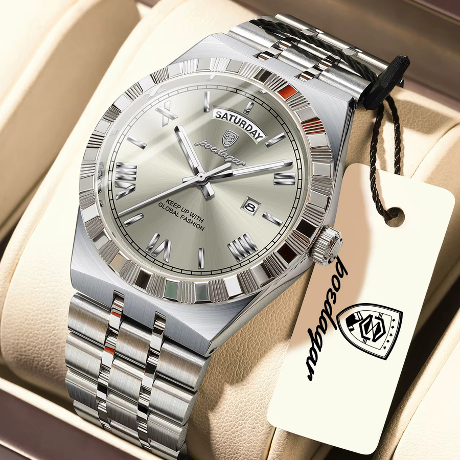POEDAGAR Armbanduhr Edelstahl, Quarz, Silber, Herren - Bild 2
