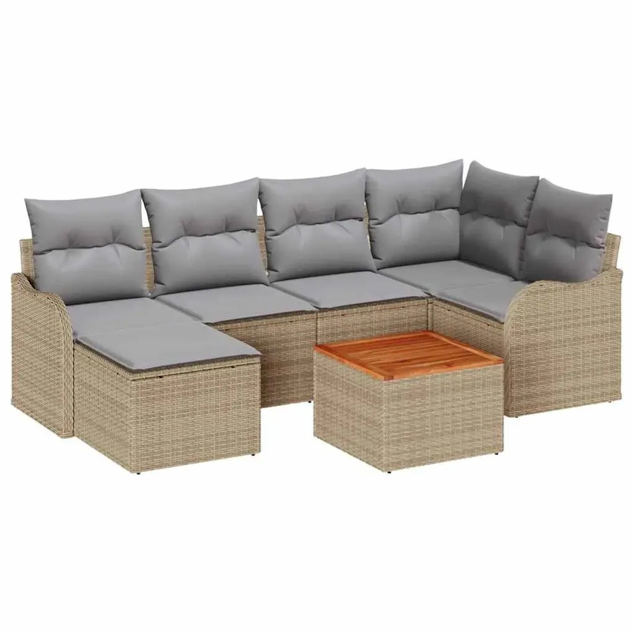 7-teiliges vidaXL Garten-Sofa-Set aus Poly Rattan in Beige mit Ecksofa, Tisch, Hocker und Sesseln - Bild 2