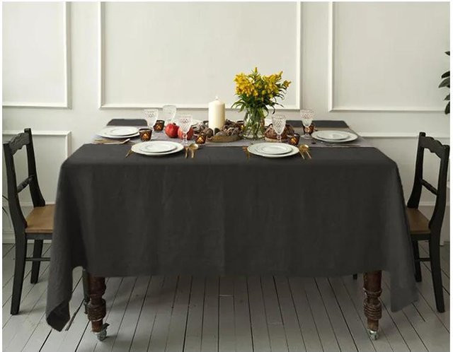 YT Daily Necessities Tischdecke aus 100% reinem Leinen, einfarbig schwarz, rechteckig, B: 135 cm, L: 180 cm - Bild 1
