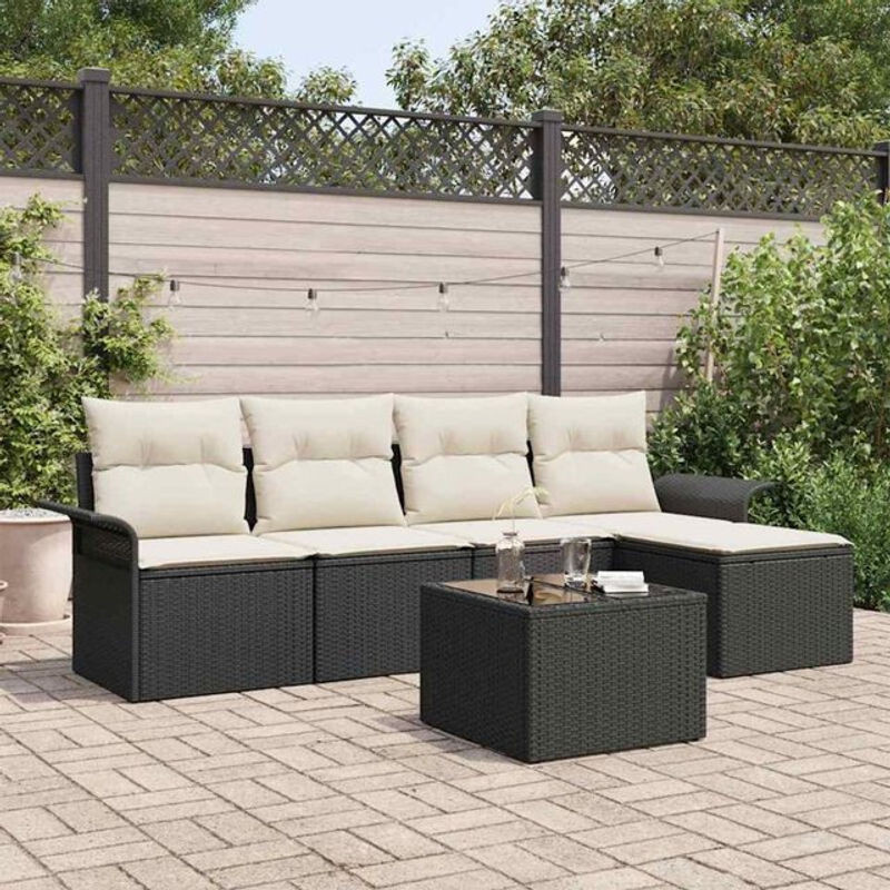 vidaxl Garten-Sofa-Set mit 6 Kissen aus Poly-Rattan in Schwarz - Bild 1