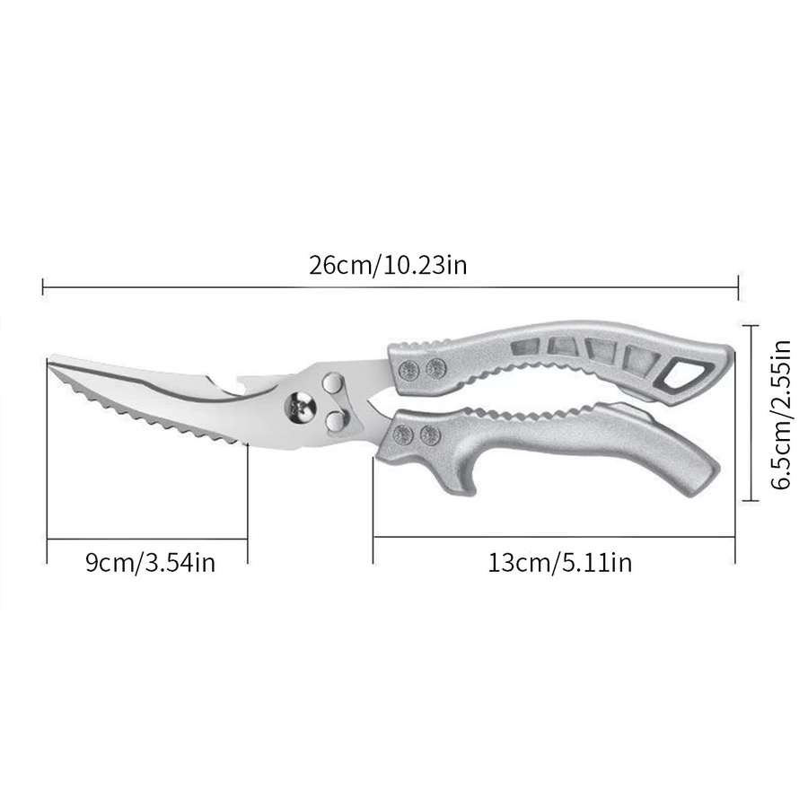 Professionelle SHENJIU Küchenschere aus Edelstahl in Silber für Fleisch, Geflügel und Camping - Bild 4