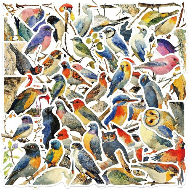 50 Stück Cartoon-Aquarell-Vogel-Aufkleber wasserfest für DIY-Dekoration in Multicolour von AnimeWorlds Store - Bild 1