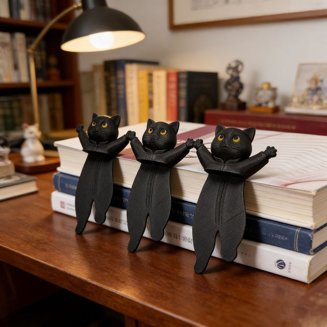 3D-Stereo-Lesezeichen Schwarze Katze als kreativer Seitenmarkierungs-Clip für Schüler - Bild 1