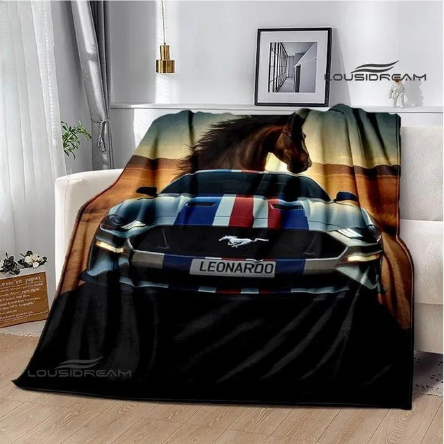 Somelli Flanell-Decke mit 3D M-Mustang Auto Logo Design, Blau, B/T: 180 x 230 cm - Bild 1