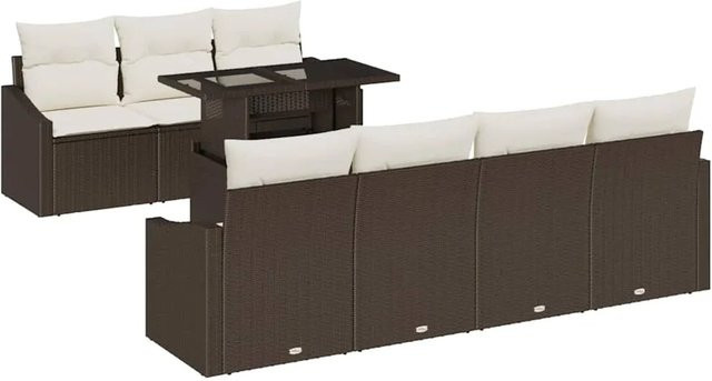 vidaXL 8-teiliges Garten-Sofa-Set aus Poly Rattan in Braun mit Kissen und Tisch im modernen Design - Bild 1