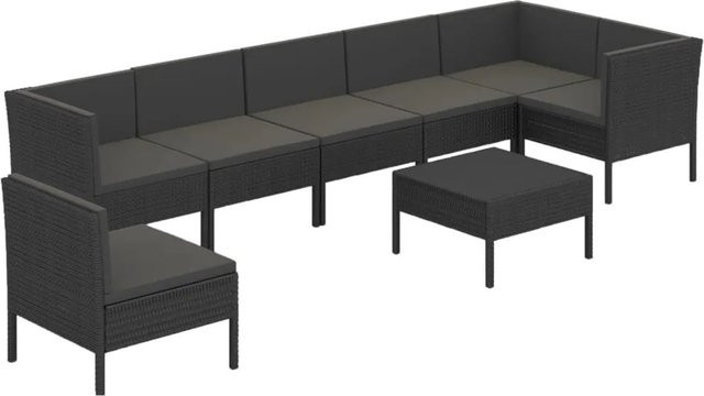 vidaXL 8-tlg Garten-Lounge-Set Modell 36 aus Poly Rattan in Schwarz mit Polstern und pulverbeschichtetem Stahlgestell - Bild 1