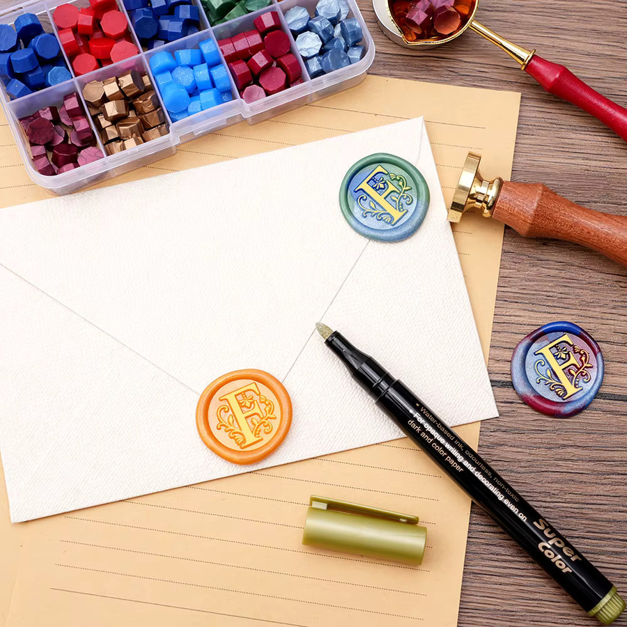 QWELL Wachssiegel-Stempelset mit 26 Buchstaben A-Z und 200 Siegelwachsperlen in Multicolour für Vintage-Dekorationen und Hochzeiten - Bild 3