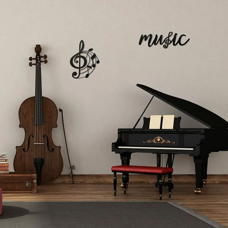 Hello young Musik Wanddekoration aus Metall mit Violinschlüssel und Musiknoten, Schwarz, 2er-Set - Bild 4
