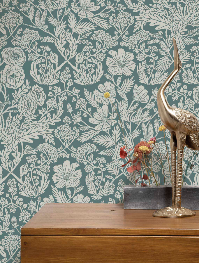 KEK Amsterdam Wandtapete Rieder 2 FR-001 in Türkis mit floralem Art Nouveau Design - Bild 1