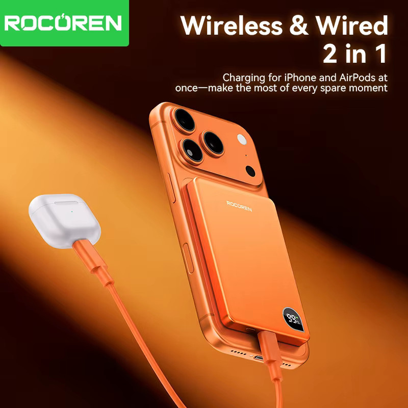 Rocoren Magnetische Powerbank 10000mAh mit 5000mAh PD 20W Schnellladung und Digitalanzeige, Kabelloses Ladegerät in Grau für iPhone 17 16 Pro Max - Bild 4