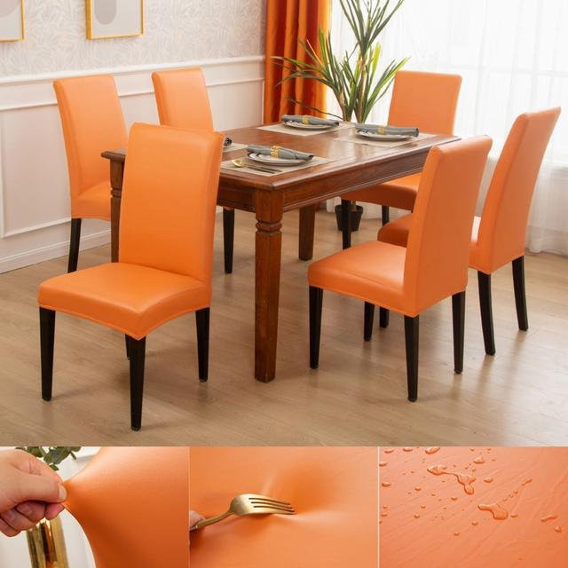 S-EMIGA Esszimmerstuhlbezug aus PU-Leder in Orange, wasser- und ölbeständiger Stretch-Schonbezug für Esszimmerstühle - Bild 1