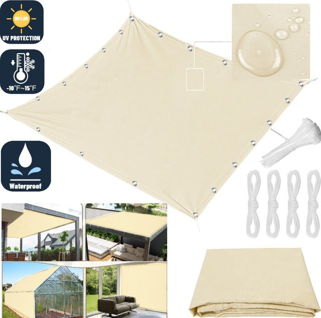 Wasserdichtes Sonnenschutzsegel aus Polyester in Sand oder Beige, rechteckig, mit Ösen für Garten, Terrasse oder Pergola - Bild 1
