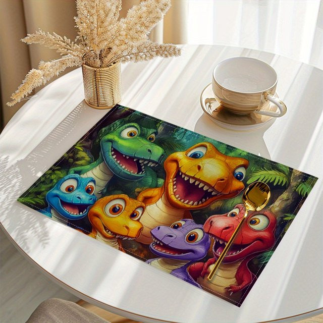 VIKAMA 4er-Set Platzsets mit niedlichem Cartoon-Dinosaurier-Motiv in Mehrfarbig, rechteckig aus PVC für Kinderzimmer und Restaurant - Bild 1
