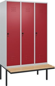 C+P Spind Classic PLUS Sitzbank mit 3 Abteilen, B/T/H: 212 x 120 x 81,5 cm, Sicherheits-Drehriegel und 4 Garderobenhaken, Buche-Hartholz und Stahl - Bild 1
