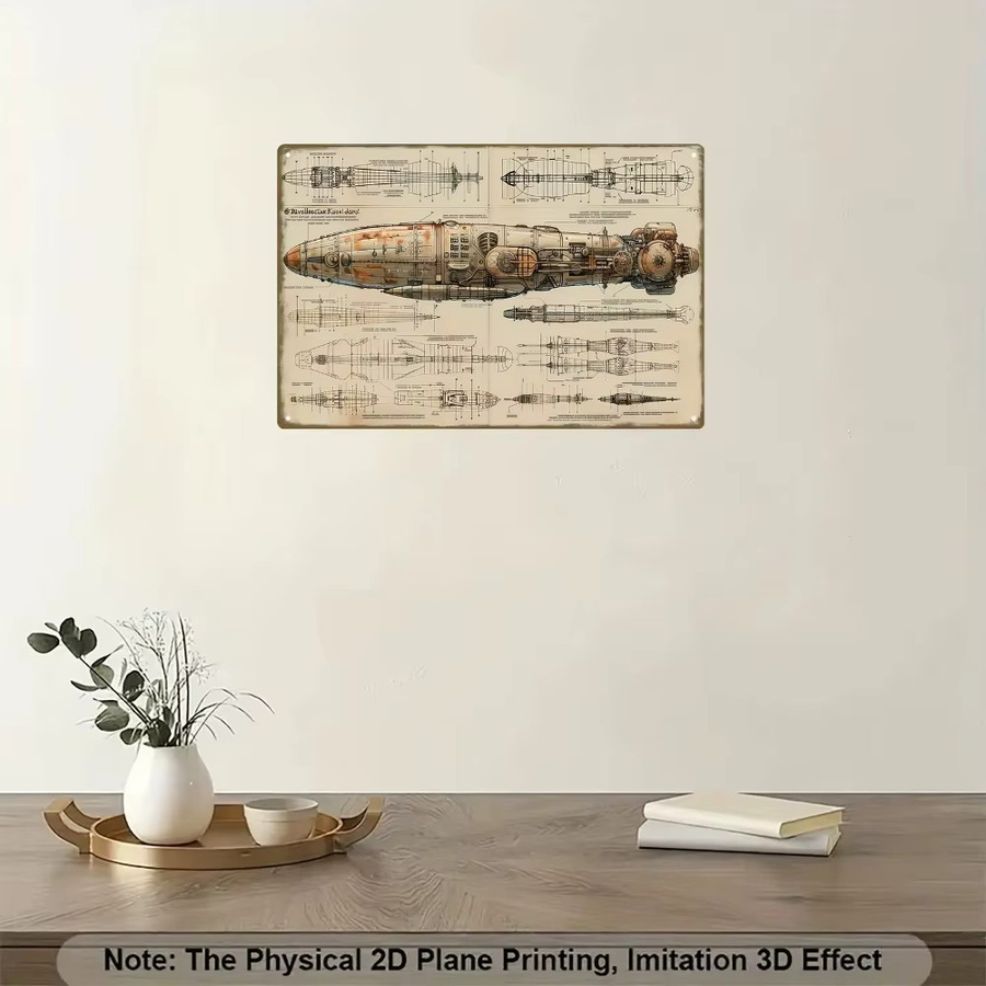 CIFBUY Vintage Steampunk Zeppelin Blueprint Wandkunst aus Metall - Bild 2