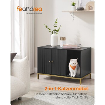 FEANDREA Katzenklo-Schrank mit integriertem Katzenhaus und Kratzmatte in Schwarz - Bild 2