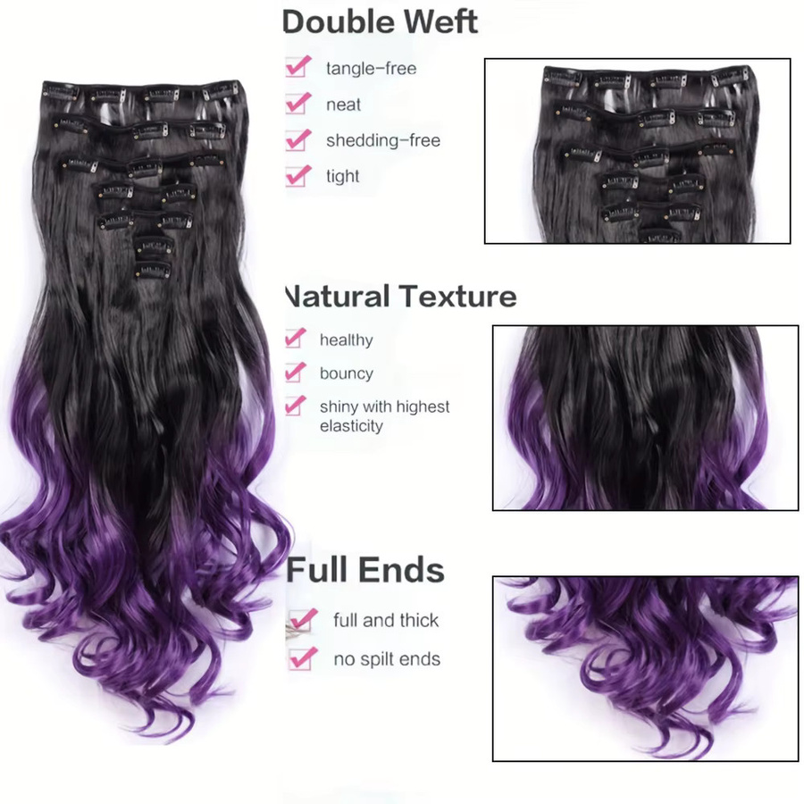 JIAMEISI Clip-in Haarverlängerung, 22 Zoll, Ombre, lockig gewellt, synthetisch, Damen - Bild 5