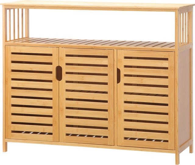 Aosom Buffet Aufbewahrungsschrank aus Bambusholz mit 3 Türen und Regalen, Braun, B/T/H: 100 x 35 x 82 cm - Bild 1