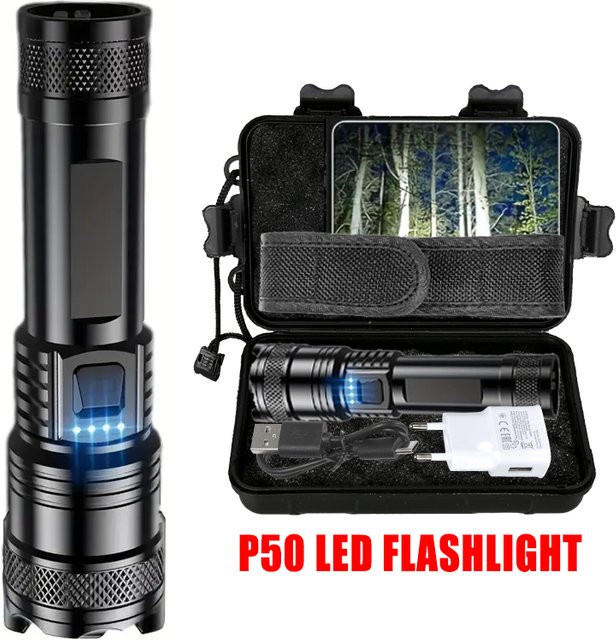 NEWBIRTH LED Taschenlampe mit Zoom-Funktion, wiederaufladbar, Schwarz - Bild 1