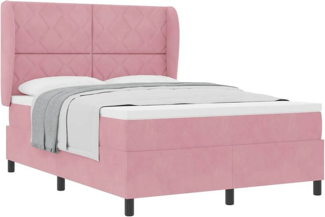 vidaXL Boxspringbett mit Matratze und Kopfteil in Rosa, Hybrid-Bett mit Taschenfederkern aus Samt, B/T/H: 160 x 200 x 28 cm - Bild 1