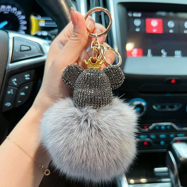 Taschenanhänger Fuchsfell, Diamantbär, grau, Damen & Herren - Bild 1
