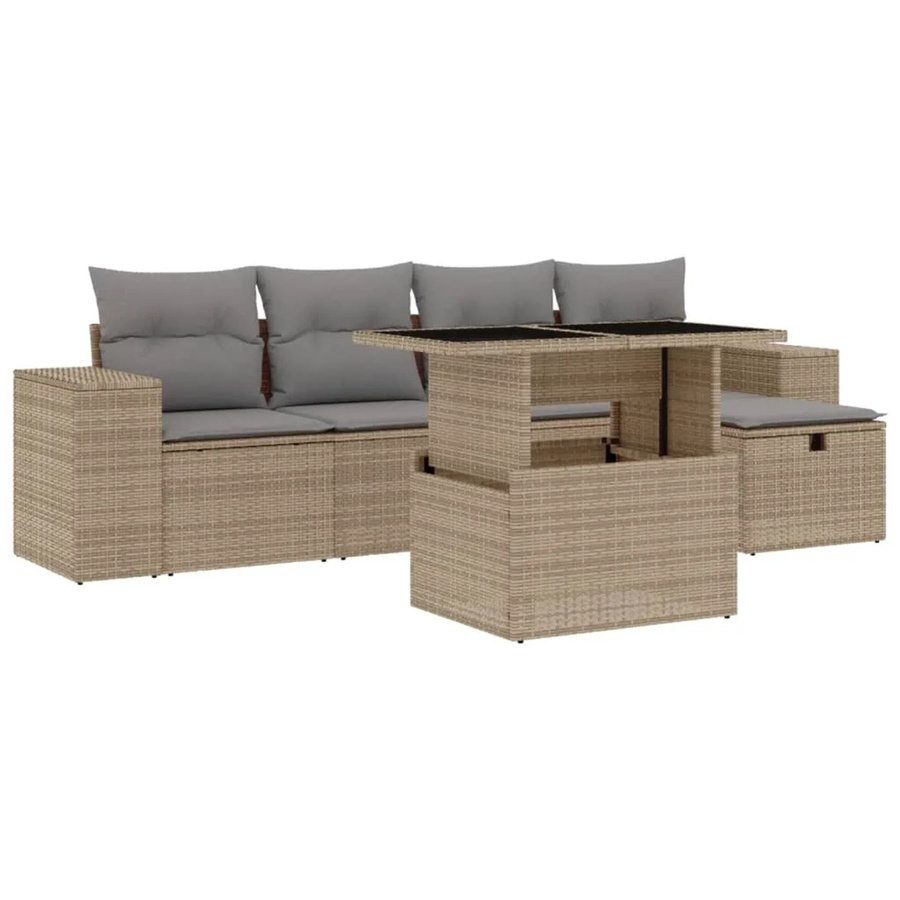 vidaXL 6-tlg Garten-Sofagarnitur aus Poly Rattan mit Kissen in Beige - Bild 2