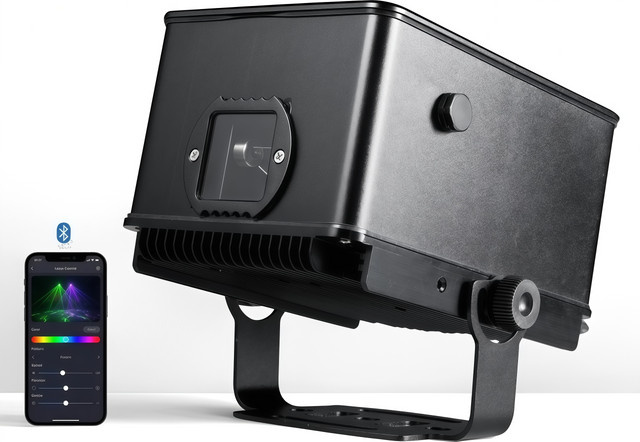 HYULIGHTS 5W Laser-Projektor mit 3W Vollfarb-Animation, IP65 wasserdicht, Bluetooth und App-Steuerung, CNC Aluminium, Schwarz - Bild 1