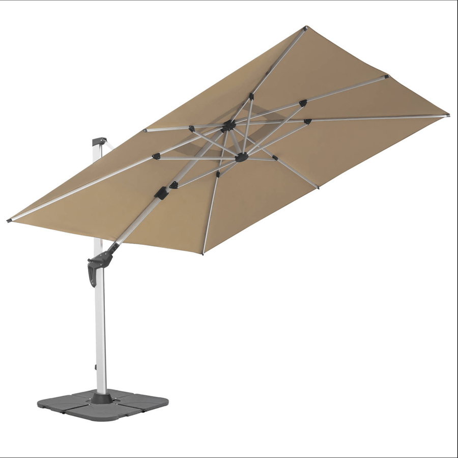 anndora Ampelschirm Dark Natural in Beige und Braun, quadratisch 3 x 3 m, 360 Grad drehbar, schwenkbar und neigbar, inklusive Betonplattenständer - Bild 1