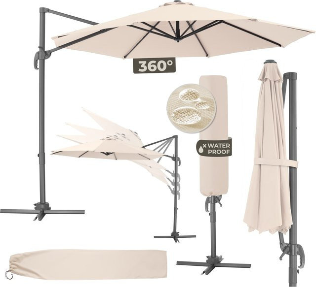 tectake Ampelschirm Beige mit Ø 300 cm und UPF 50+ Schutz - Bild 1