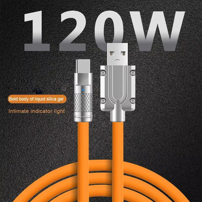USB-C Schnellladekabel mit 120W und 6A aus Silikon in Orange für Xiaomi, Huawei und Samsung - Bild 3