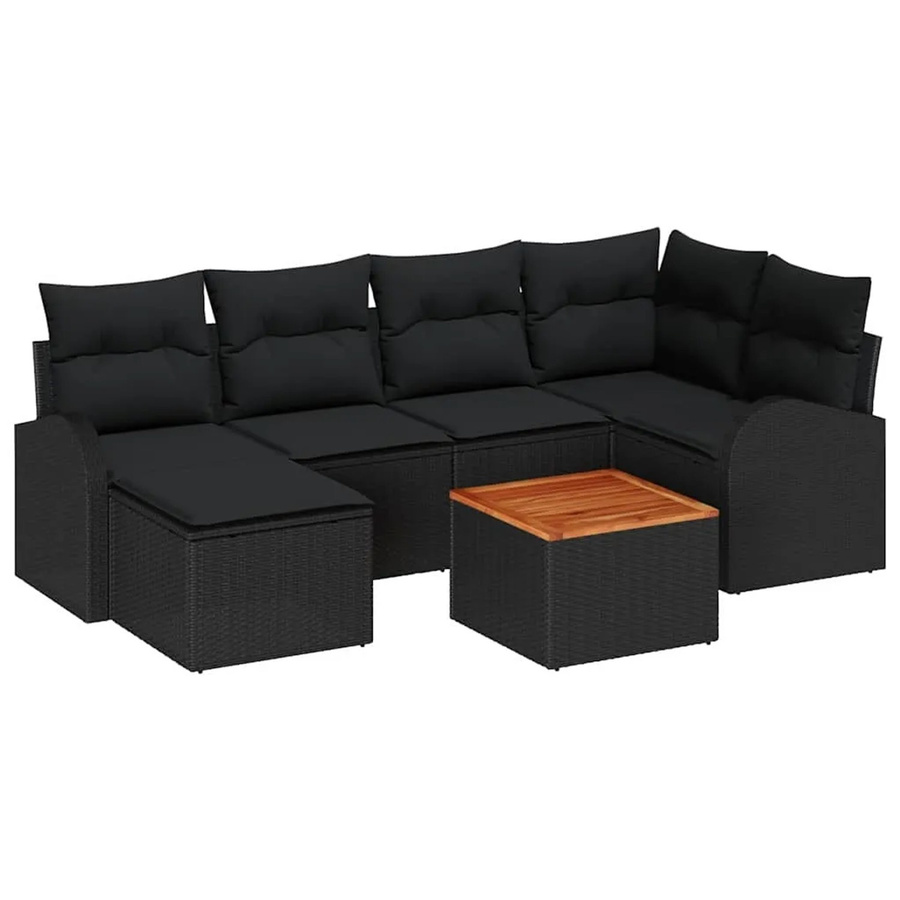 7-tlg. vidaXL Garten-Sofa-Set aus Polyrattan in Schwarz mit Polsterung und Armlehnen - Bild 2