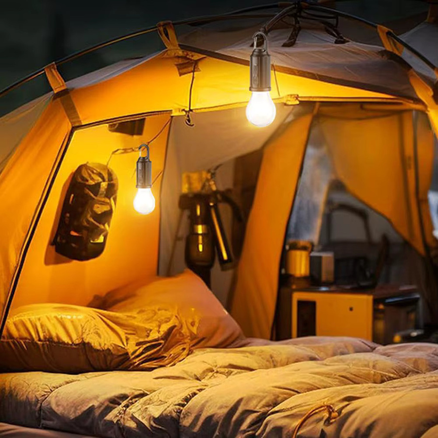 Solarbetriebene LED-Campinglampe mit Haken und USB-C Anschluss, schwarze Zeltlaterne mit warmweißem Licht - Bild 3